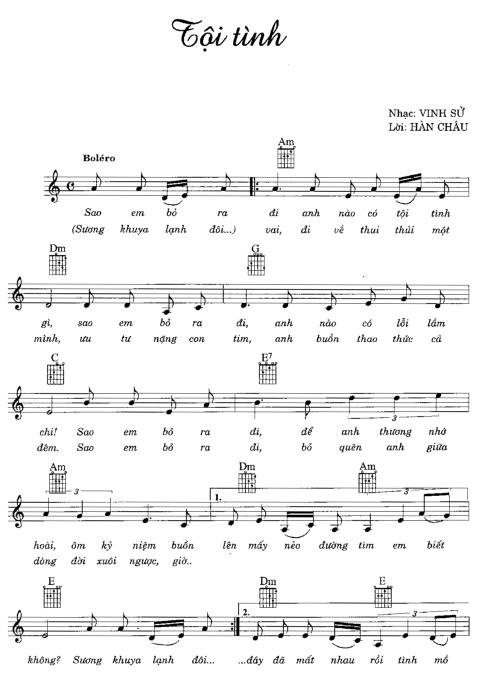 Sheet nhạc Tội Tình